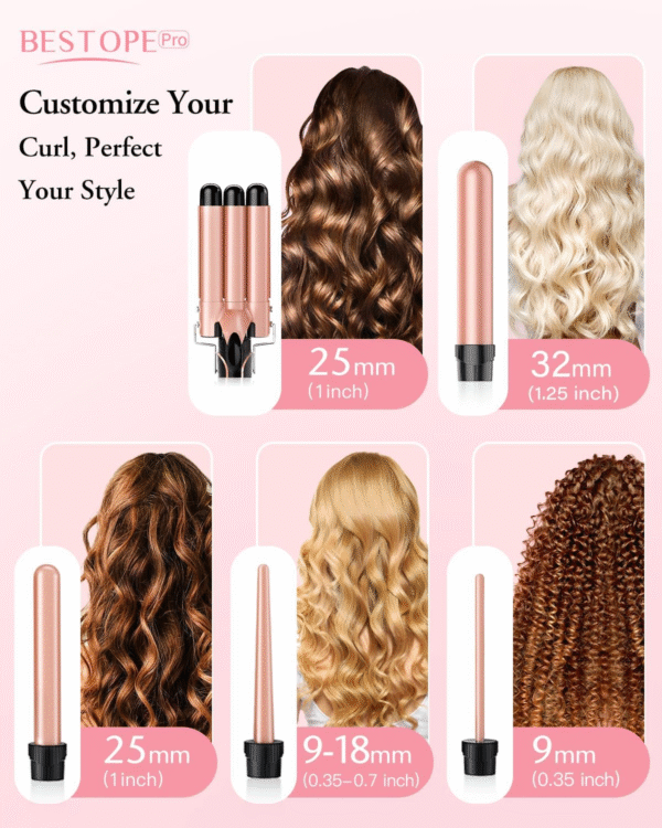 BESTOPE PRO ROSE GOLD – Juego de Plancha Ondulada 5 en 1 con Barriles Intercambiables - Imagen 2