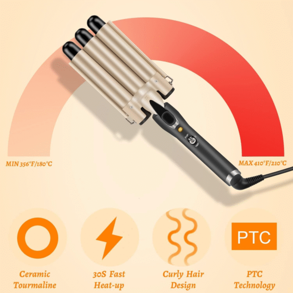 LAYADO Ondulador de Pelo – Rizador de 3 Tubos con Tecnología Cerámica - Imagen 4
