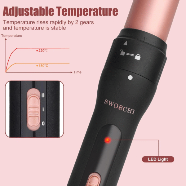 SWORCHI Curling Iron 3 en 1 – Ondas Perfectas con Temperatura Ajustable - Imagen 6